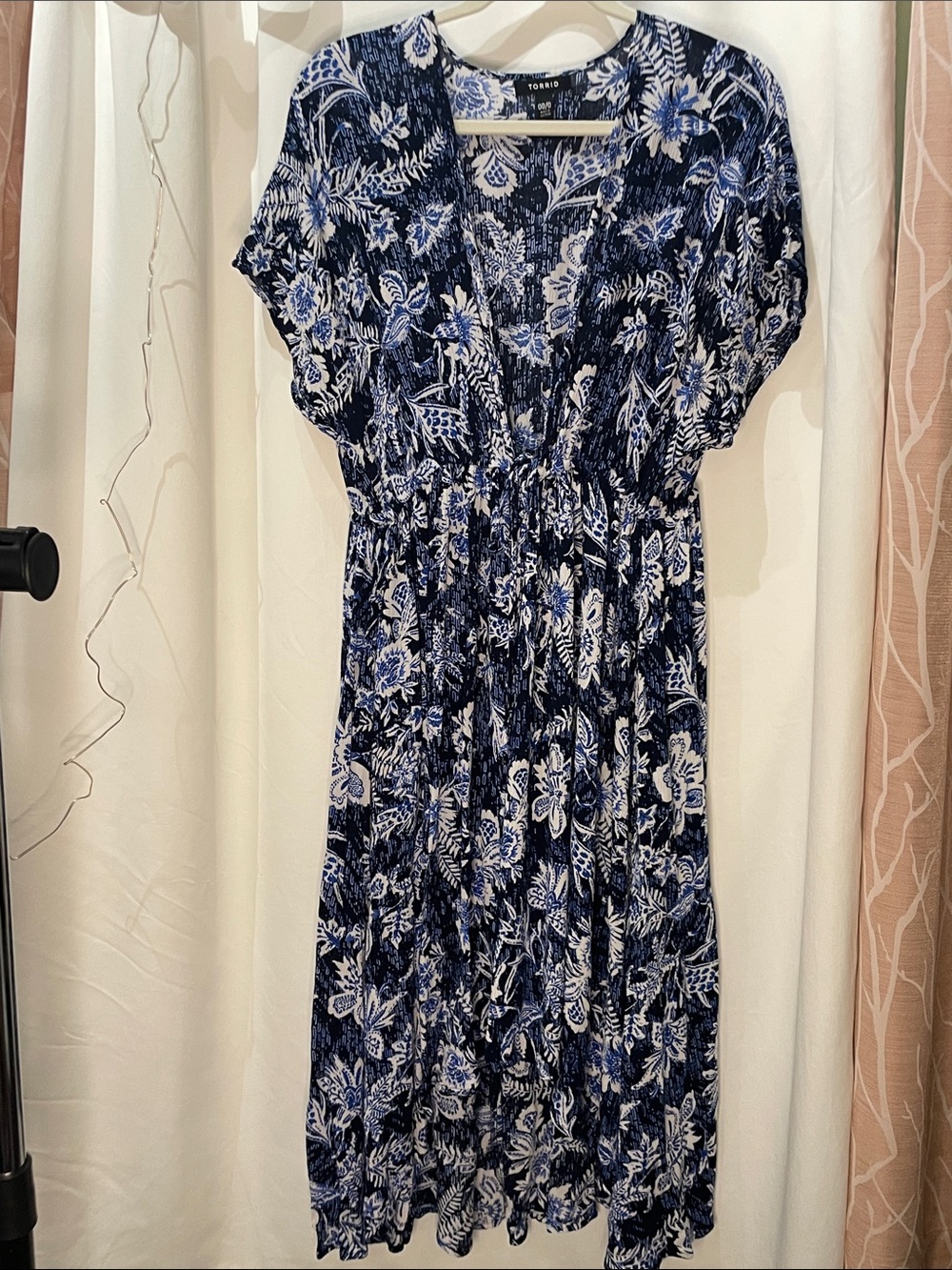 torrid Navy & White Floral Smocked-Waist Midi Coverup